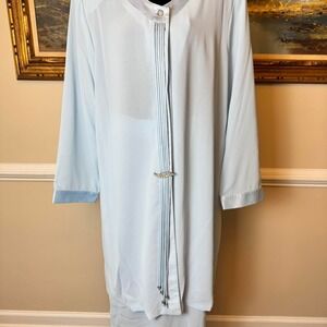 Dolce Vintage Light Blue 2 Piece Skirt Suit Set Rhinestone Beaded Tassel XL